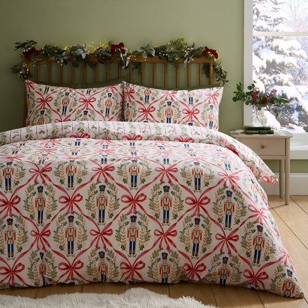 Единично  спално бельо в естествен цвят 135x200 cm Christmas Nutcracker Bows – Catherine Lansfield