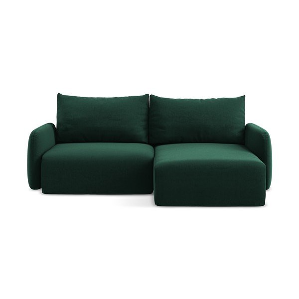 Тъмнозелен кадифен сгъваем/с място за съхранение ъглов диван (десен ъгъл) Kalena – Makamii