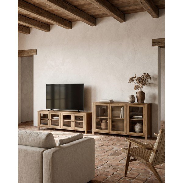 Витрина от масивен бор в естествен цвят 142x80x40 cm Alessandra – Marckeric-image-1