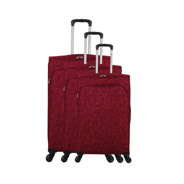 Комплект от 3 багажа в бургундско червено на 4 колела Lulucastagnette Casandra - LULUCASTAGNETTE