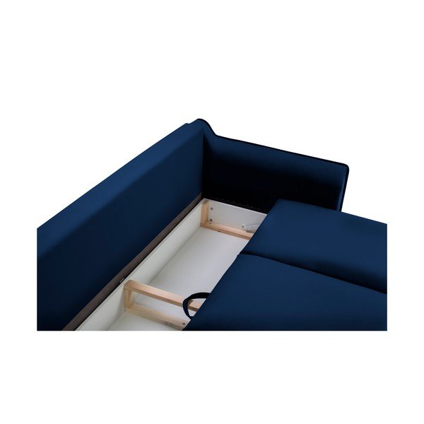 Син кадифен разтегателен диван Basso - Kooko Home-image-1