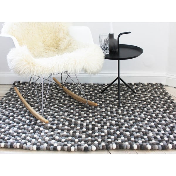 Сив и бял вълнен килим на топки , 100 x 150 cm Ball Rugs - Wooldot-image-1
