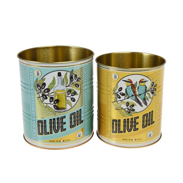 Декоративни кутии за съхранение в комплект от 2 бр. от калай ø 11x13 cm Olive Oil – Rex London-image-1