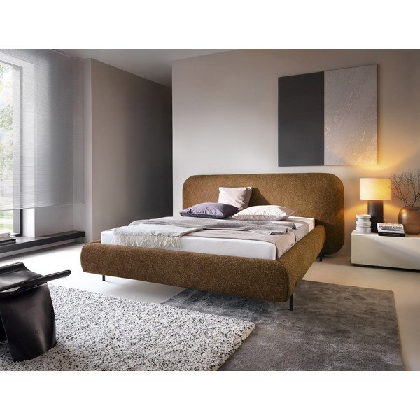 Двойно легло тапицирано с място за съхранение и включена подматрачна рамка в цвят жълта охра 180x200 cm Pointt – ELTAP-image-1