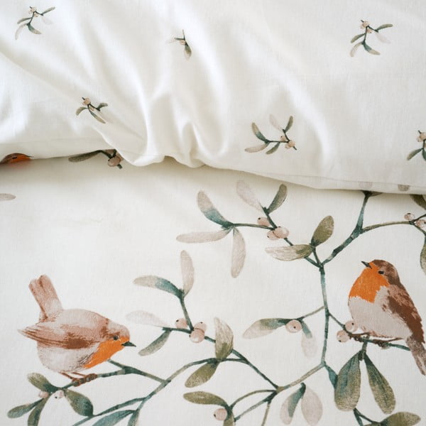 Кремаво двойно  фланелено спално бельо 200x200 cm Mistletoe Robins – Catherine Lansfield-image-4