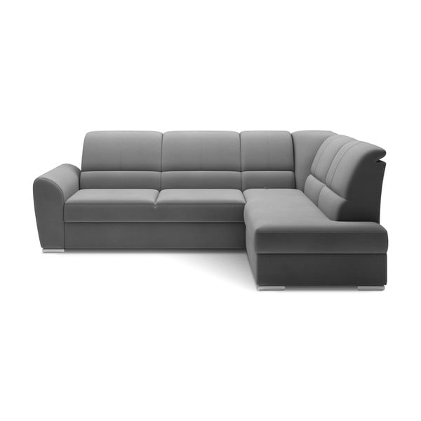 Сив кадифен разтегателен ъглов диван с място за съхранение (десен ъгъл L форма) Siber – ELTAP