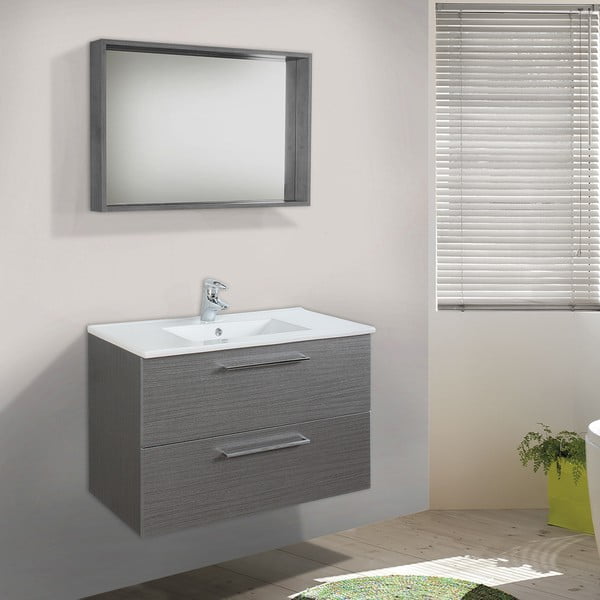 Koupelnová skříňka s umyvadlem a zrcadlem Giro, odstín šedé, 80 cm