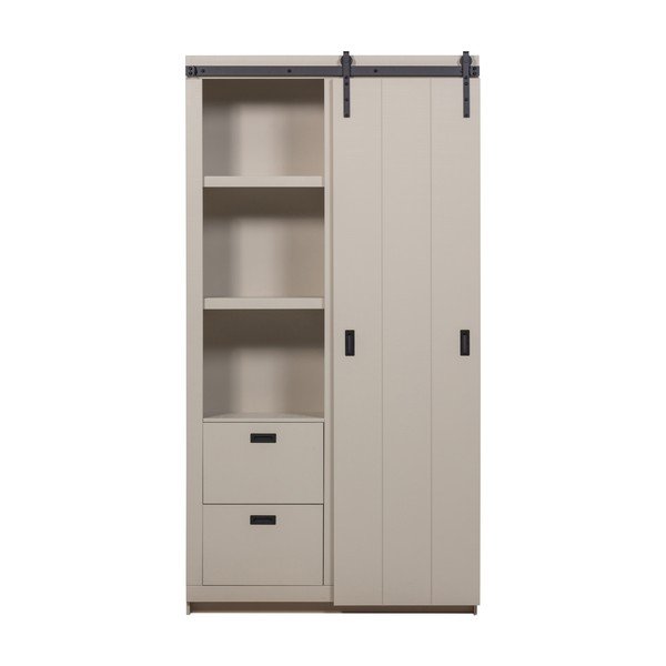 Сиво-бежово шкафче от масивен бор с плъзгащи се врати 122x230x37 cm Slide – vtwonen