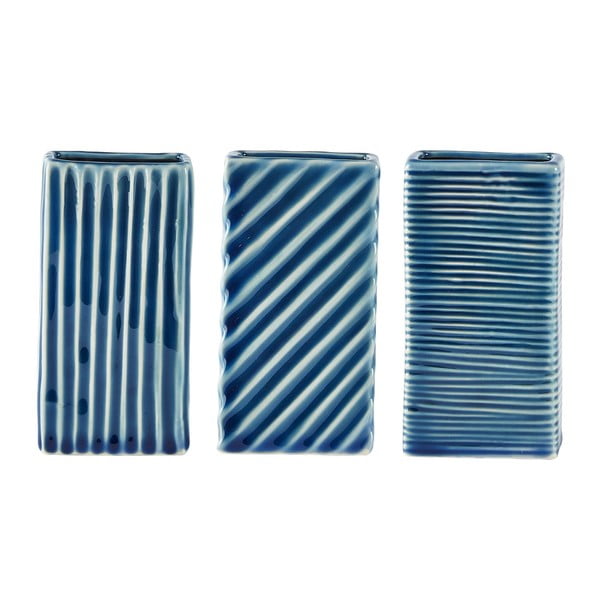 Комплект от 3 сини керамични вази Lines, 6 x 12 cm - KJ Collection