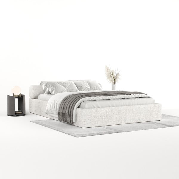 Кремаво двойно легло 160x200 cm тапицирано с място за съхранение с включена подматрачна рамка Solvo – Maison de Rêve-image-2