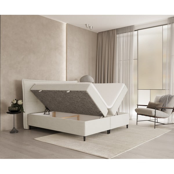 Кремаво боксспринг легло с място за съхранение 200x200 cm Sinai – Maison de Rêve-image-2