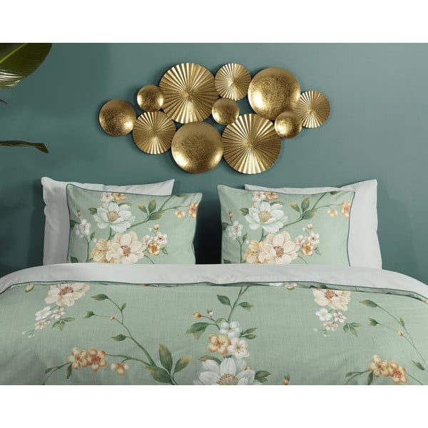 Зелено двойно удължено спално бельо от памучен сатен 200x220 cm Sizena – Descanso-image-2