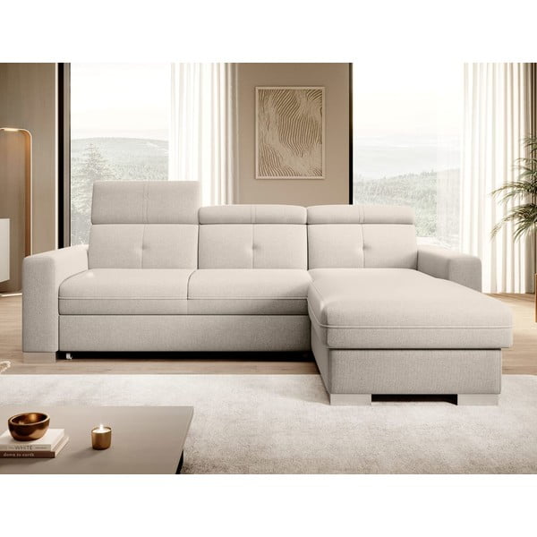 Бежов разтегателен ъглов диван с място за съхранение (десен ъгъл) Fresia – ELTAP-image-1