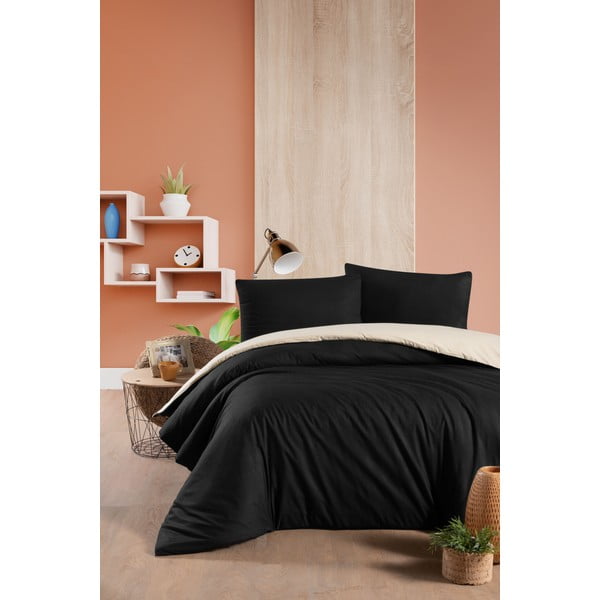 Черно и кремаво памучно спално бельо за двойно легло/разширено с чаршаф 200x220 cm - Mila Home-image-1