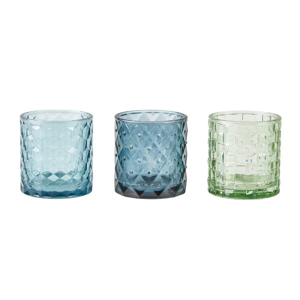 Комплект от 3 сини поставки за чаени свещи Стъкло, 7 x 7,5 cm - KJ Collection