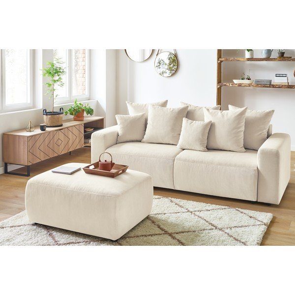 Велурена табуретка в кремав цвят Envy - Bobochic Paris-image-4