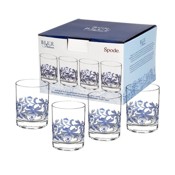 Комплект от 4 чаши за уиски от бяло и синьо стъкло Blue Italian, 450 ml - Spode