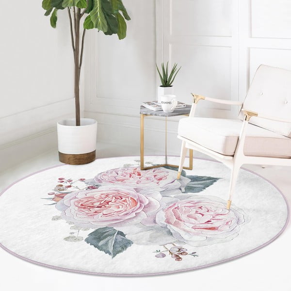 Бяло-розов кръгъл килим подходящ за пране и за прахосмукачки роботи ø 120 cm Comfort – Mila Home-image-2