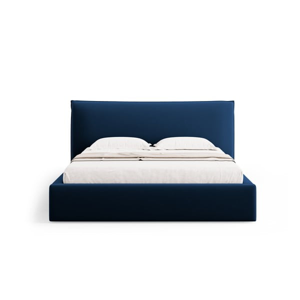 Тъмносиньо двойно тапицирано легло  с място за съхранение с включена подматрачна рамка 160x200 cm Elio – Milo Casa-image-3