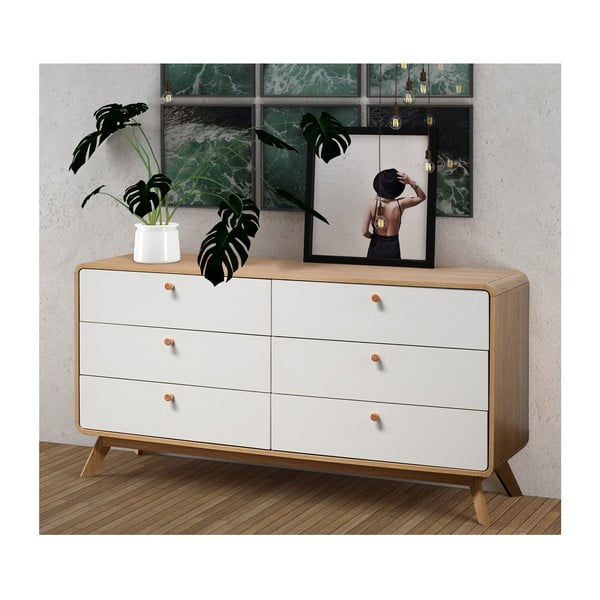 Бяло-естествен нисък скрин от декор от дъб  150x74 cm Caitlin – Støraa-image-1