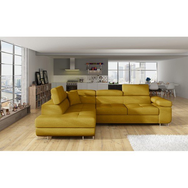 Жълт разтегателен ъглов диван с място за съхранение (ляв ъгъл L форма) Anton – ELTAP-image-1