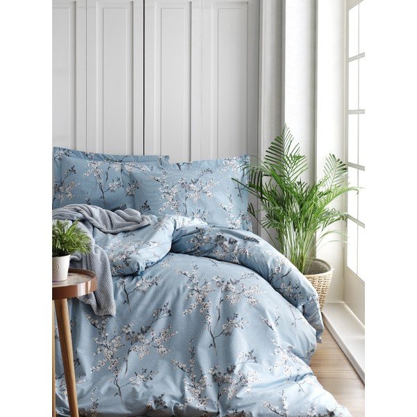 Синьо  единично  спално бельо от памук Renforcé 140x200 cm Blue Floral – Mila Home Luxury-image-1