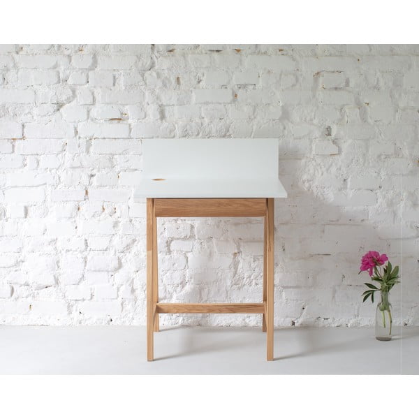 Бяло бюро с основа от ясенова дървесина, дължина 65 cm Luka - Ragaba-image-1