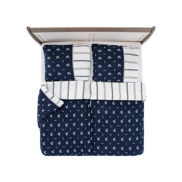 Тъмносиньо крепирано спално бельо за единично легло 140x200 cm Exclusive - B.E.S.-image-2