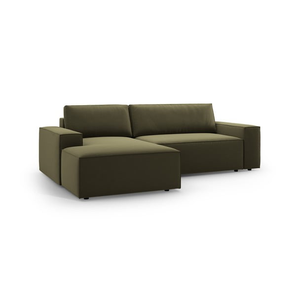 Зелен кадифен разтегателен с място за съхранение ъглов диван (ляв ъгъл) Jodie – Micadoni -image-3
