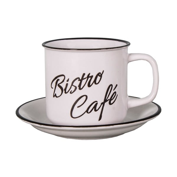 Бяла керамична чаша с чинийка Bistro - Café - Antic Line