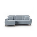 Светлосин кадифен разтегателен ъглов диван с място за съхранение (ляв ъгъл) Kyoto – Cosmopolitan Design
