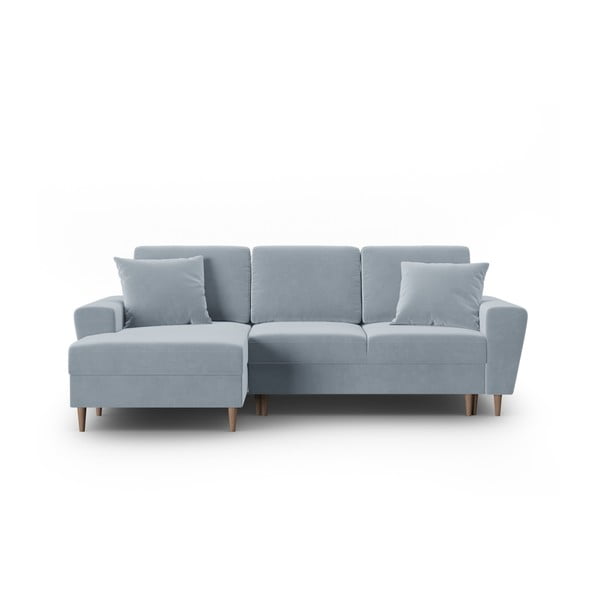 Светлосин кадифен разтегателен ъглов диван с място за съхранение (ляв ъгъл) Kyoto – Cosmopolitan Design