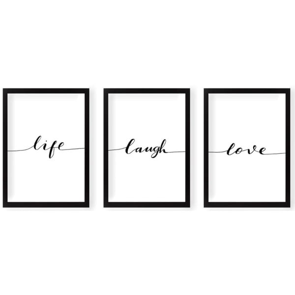 Комплект плакати 3 бр. с включена рамка 24x29 cm Life Laugh Love – Vavien Artwork