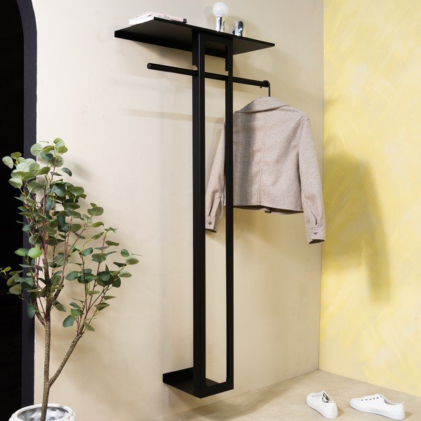 Черна стоманена стенна закачалка с рафт 70 cm Luno Large – Spinder Design-image-2