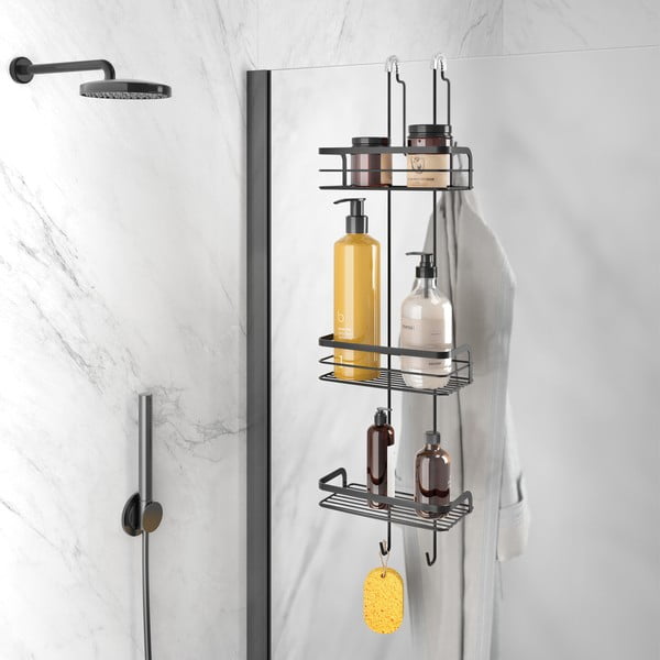 Матово черен висящ стоманен рафт за баня Lava - Metaltex-image-1