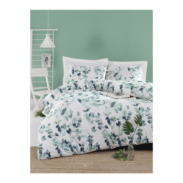 Чаршаф за двойно легло със спално бельо от памук ранфорс, зелен, 160 x 220 cm Sabine - Mijolnir