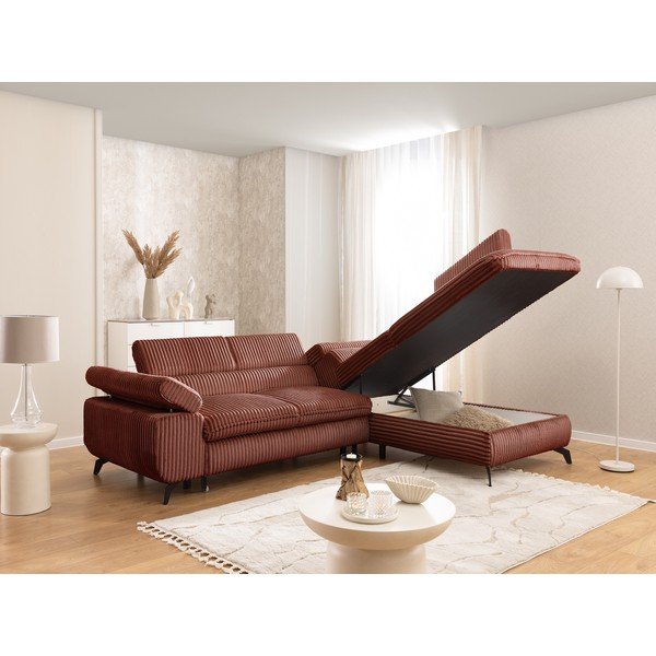 Теракотен ъглов диван от рипсено кадифе (десен ъгъл/L форма) Marbeya  – Ropez-image-4