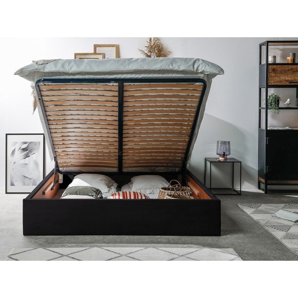 Антрацит тапицирано двойно легло с място за съхранение с решетка 160x200 cm Palmyre - Bobochic Paris-image-3