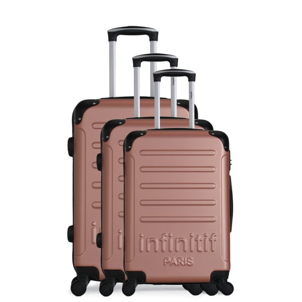 Комплект от 3 пътнически куфара в розово злато на колелца Horten-A - Infinitif