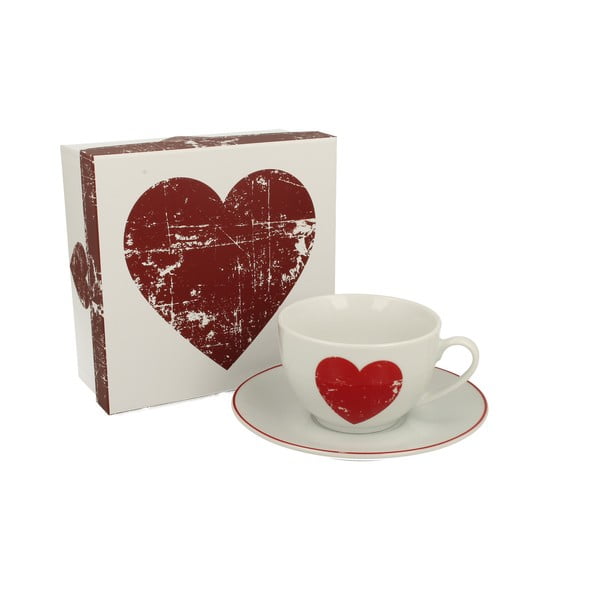 Бяла порцеланова чаша с чинийка Simply Love - Duo Gift