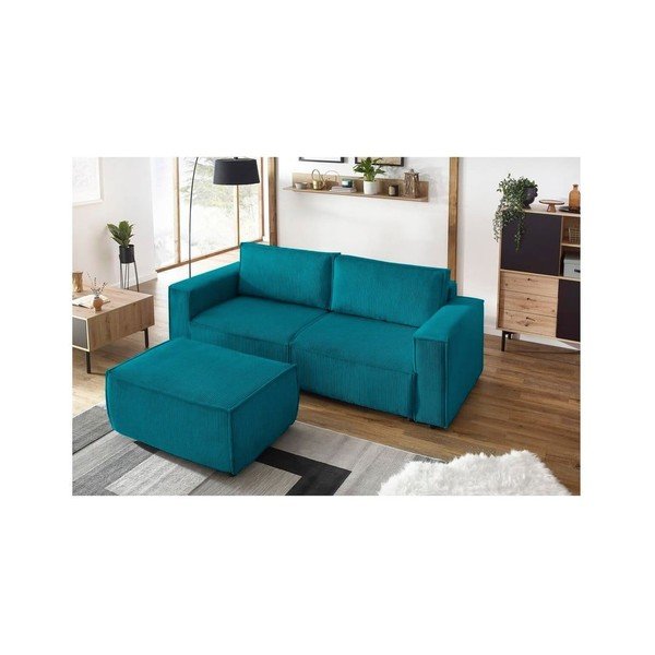 Тюркоазена табуретка от рипсено кадифе Nihad – Bobochic Paris-image-1