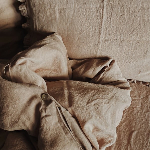 Кафяв еластичен чаршаф от лен в цвят теракота , 90 x 200 cm - Linen Tales-image-1