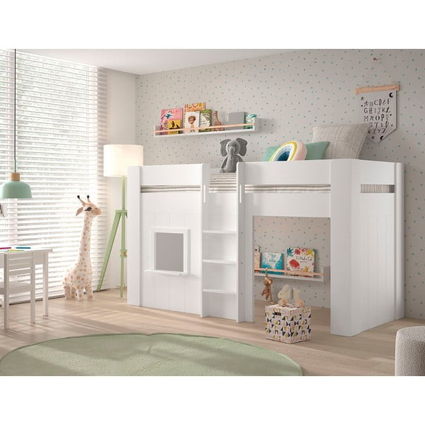 Бяло повдигнато легло от бор 90x200 cm RENO - Vipack-image-2