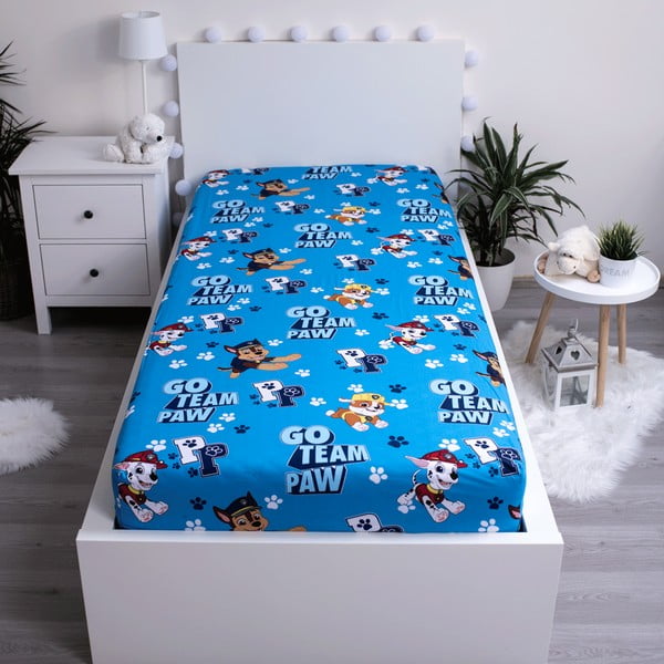 Син еластичен памучен детски чаршаф 90x200 cm Paw Patrol – Jerry Fabrics-image-2