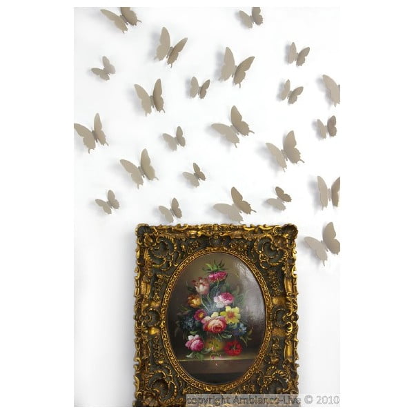 Комплект от 12 светлокафяви 3D стикера Пеперуди - Ambiance