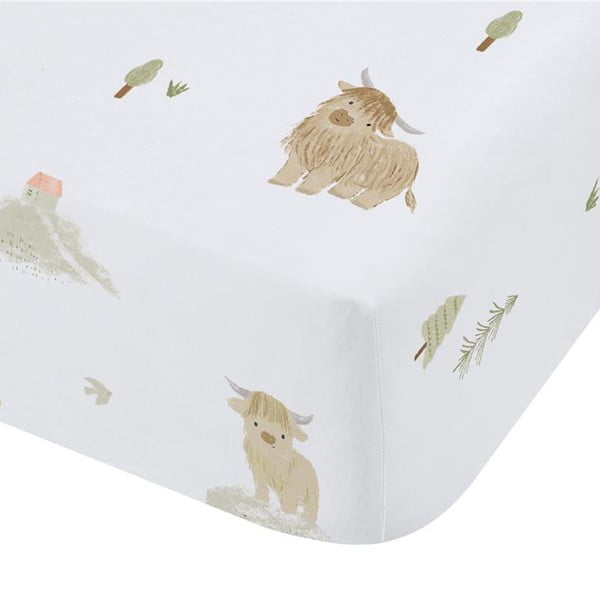 Бял еластичен памучен детски чаршаф за детско креватче 70x140 cm Mini Moo Cow – Bianca