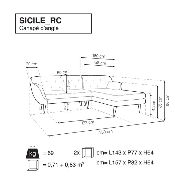 Černá pohovka s lenoškou na pravé straně Mazzini Sofas Sicile-image-4