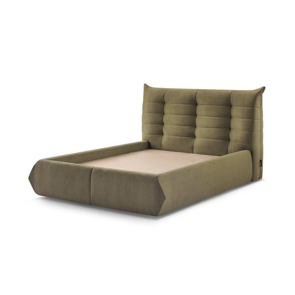 Тъмнозелено тапицирано двойно легло с място за съхранение с решетка 180x200 cm Clothilde - Bobochic Paris