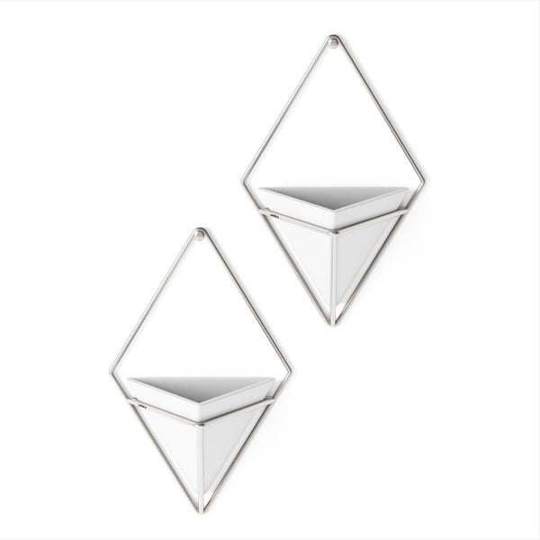Комплект от 2 бели керамични висящи саксии със сребърен дизайн Trigg - Umbra