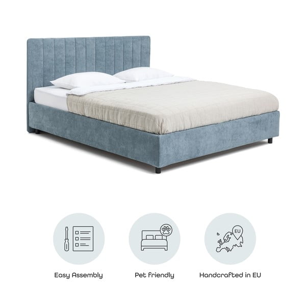 Синьо  тапицирано двойно легло с място за съхранение и включена подматрачна рамка 180x200 cm Myra Slim Line – Bonami Selection-image-4